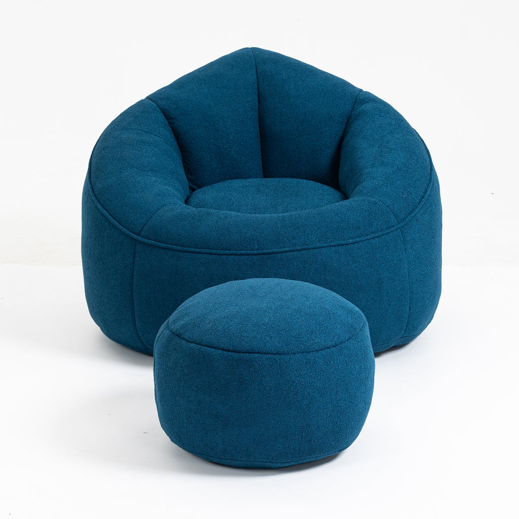 Bedding Bean Bag Sofa Chair with High-Pressure Foam and Footrest, Blue Microfiber - Grand Goldman Shop