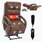 Power Brown Leatheraire Lift Recliner Chair Dual Motor Infinite Position Up to 350 LBS with Solid Wood Armrests, Heat Massage and Heavy Duty Motion Mechanism - Grand Goldman Shop