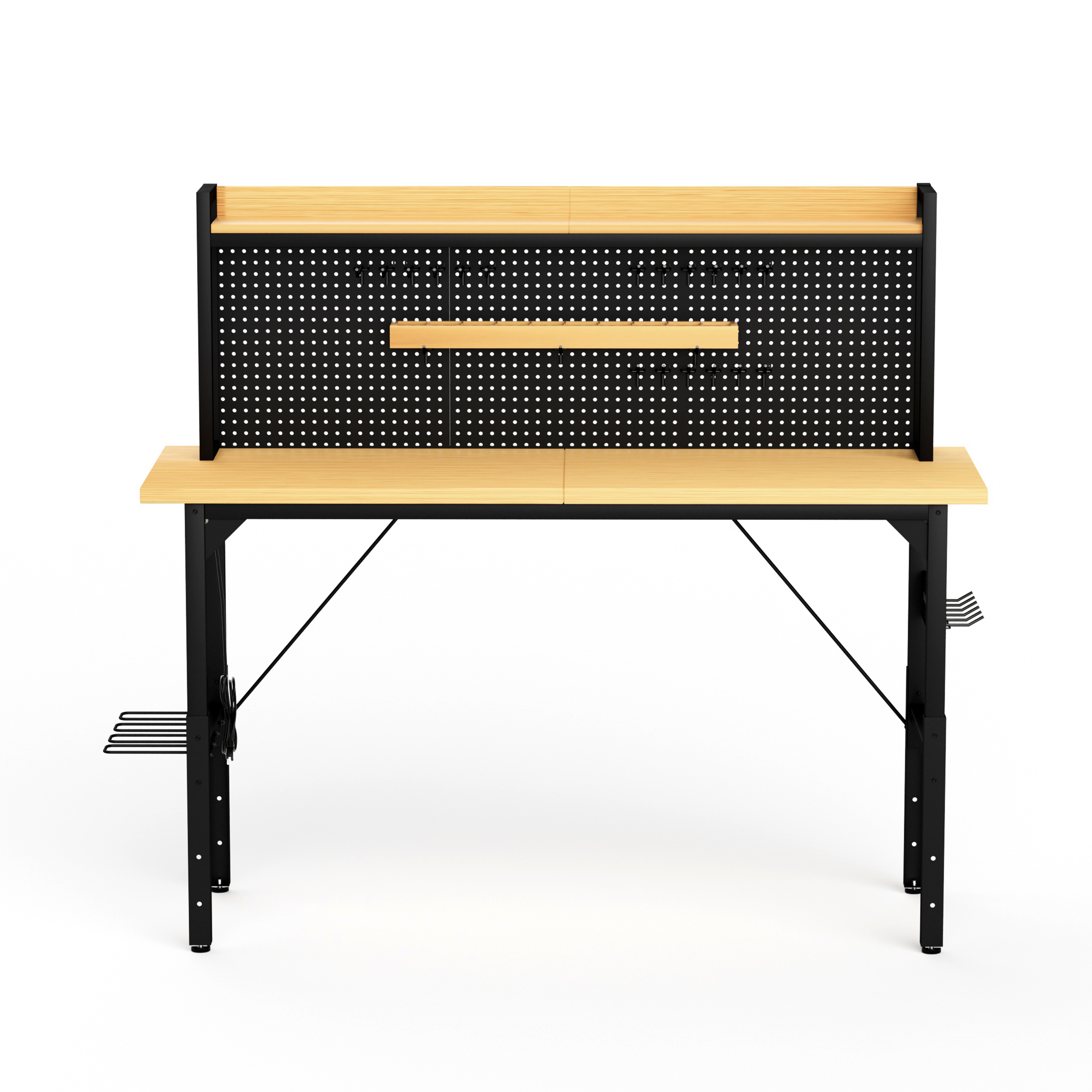 71''Adjustable Workbench with pegboard, Heavy Duty Wooden Desktop Workbench with Wheels, 1600 lb. Load Capacity, Rolling Work