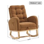 LY-5104 Caramel Accent Rocking  Chair with  Footrest High Back Rubber Wood Rocking Legs Bedroom Living Space   26.77D X 38.36W X 39.76H Inch - Grand Goldman Shop