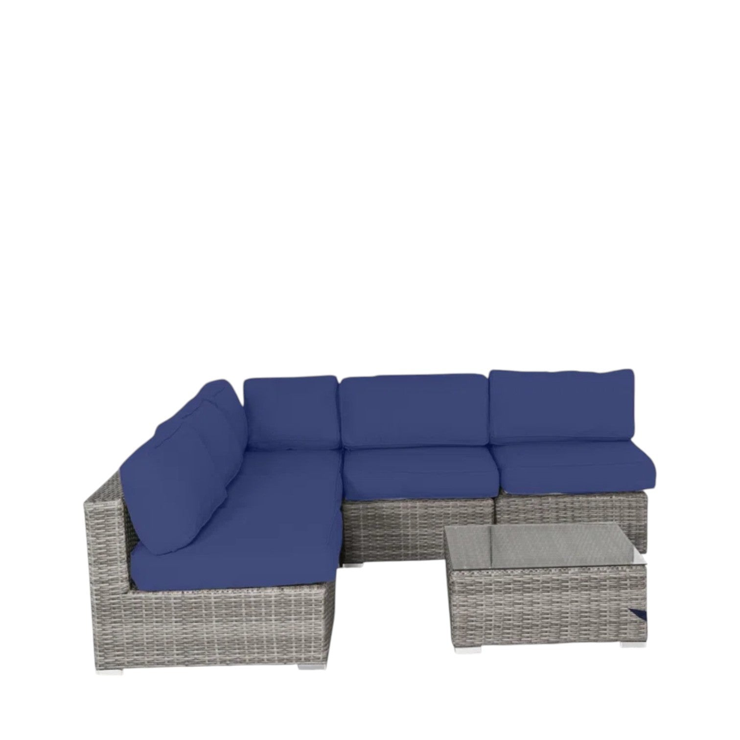 Pre-Assembled Outdoor Wicker Sofa Set – 6-Piece Patio Collection – Weather-Resistant Navy Blue Cushions – Aluminum and HDPE Wicker