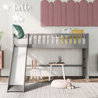 Twin Size Low Loft Bed with Ladder and Slide, Gray(OLD SKU:WF196418AAE) - Grand Goldman Shop
