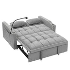 55.51 inch versatile foldable sofa bed in 3 lengths, modern sofa sofa sofa velvet pull-out bed, adjustable back and with USB port and ashtray and swivel phone stand (Grey) - Grand Goldman Shop