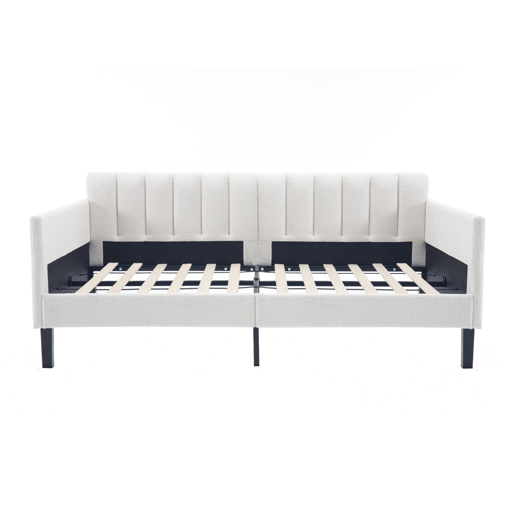 Elena Twin Size Ivory Boucle Upholstered Daybed with Ribbed Tufted Backrest in Lavish Modern Design - Grand Goldman Shop