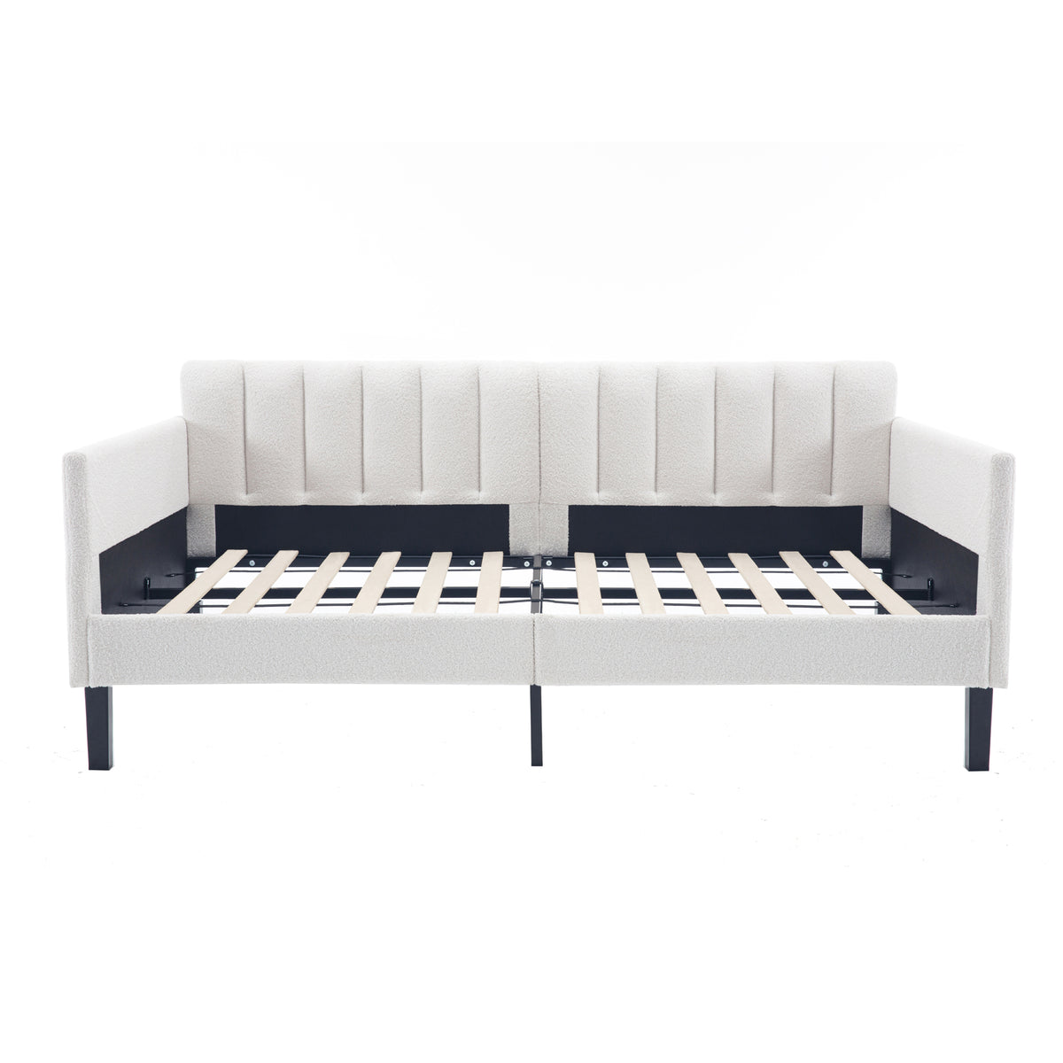 Elena Twin Size Ivory Boucle Upholstered Daybed with Ribbed Tufted Backrest in Lavish Modern Design - Grand Goldman Shop
