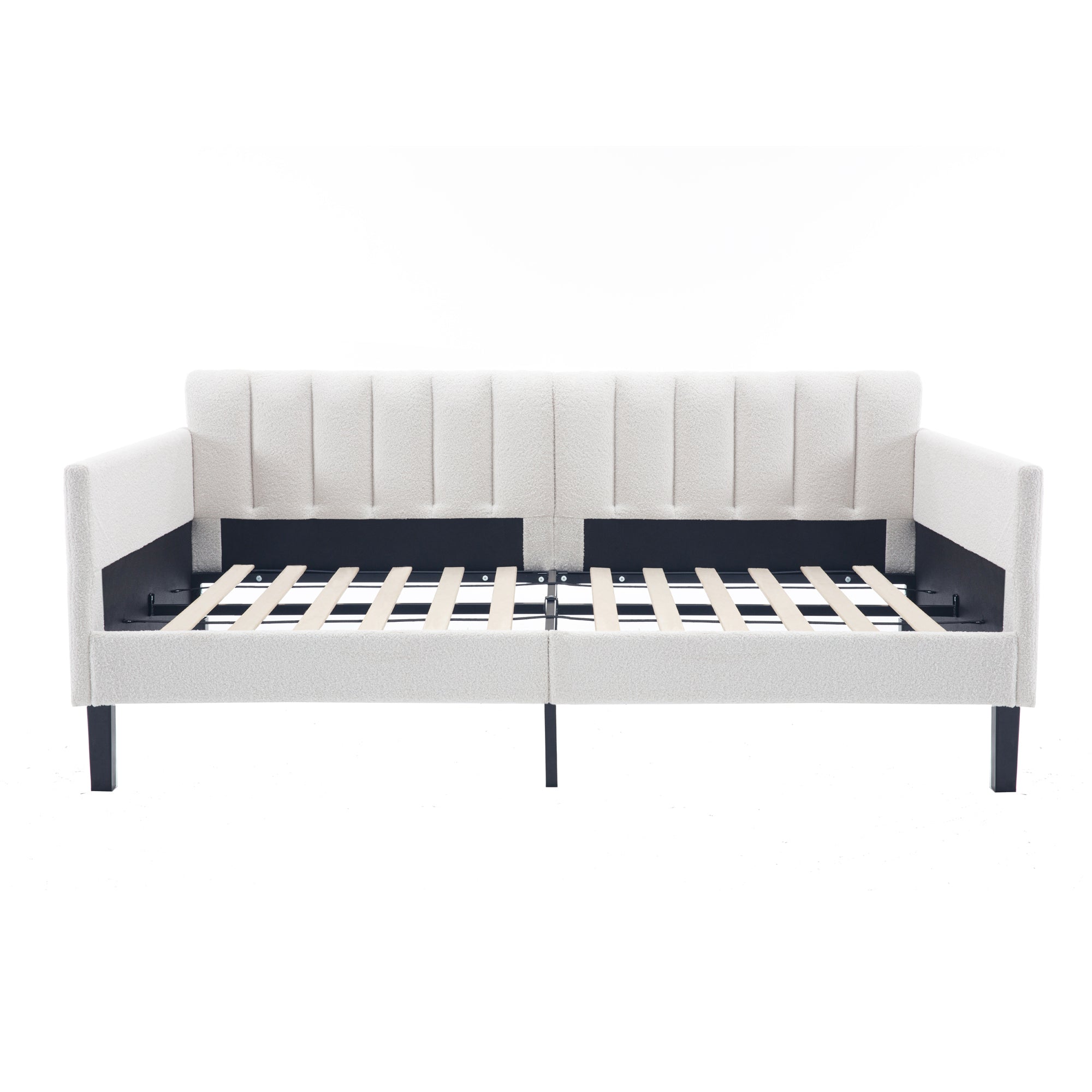 Elena Twin Size Ivory Boucle Upholstered Daybed with Ribbed Tufted Backrest in Lavish Modern Design - Grand Goldman Shop