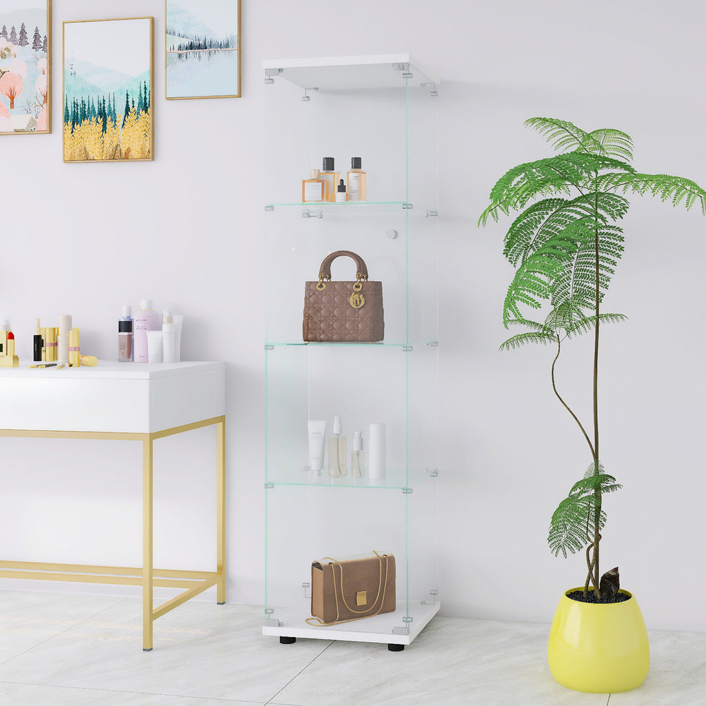 Glass Display Cabinet 4 Shelves with Door, Floor Standing Curio Bookshelf for Living Room Bedroom Office, 64.7'*16.7'*14.3' 
