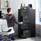 Metal Storage Vertical Filing Cabinet with Lock, Steel File Locker with 4 Drawers and 1 door for School, Living Room, Bedroom