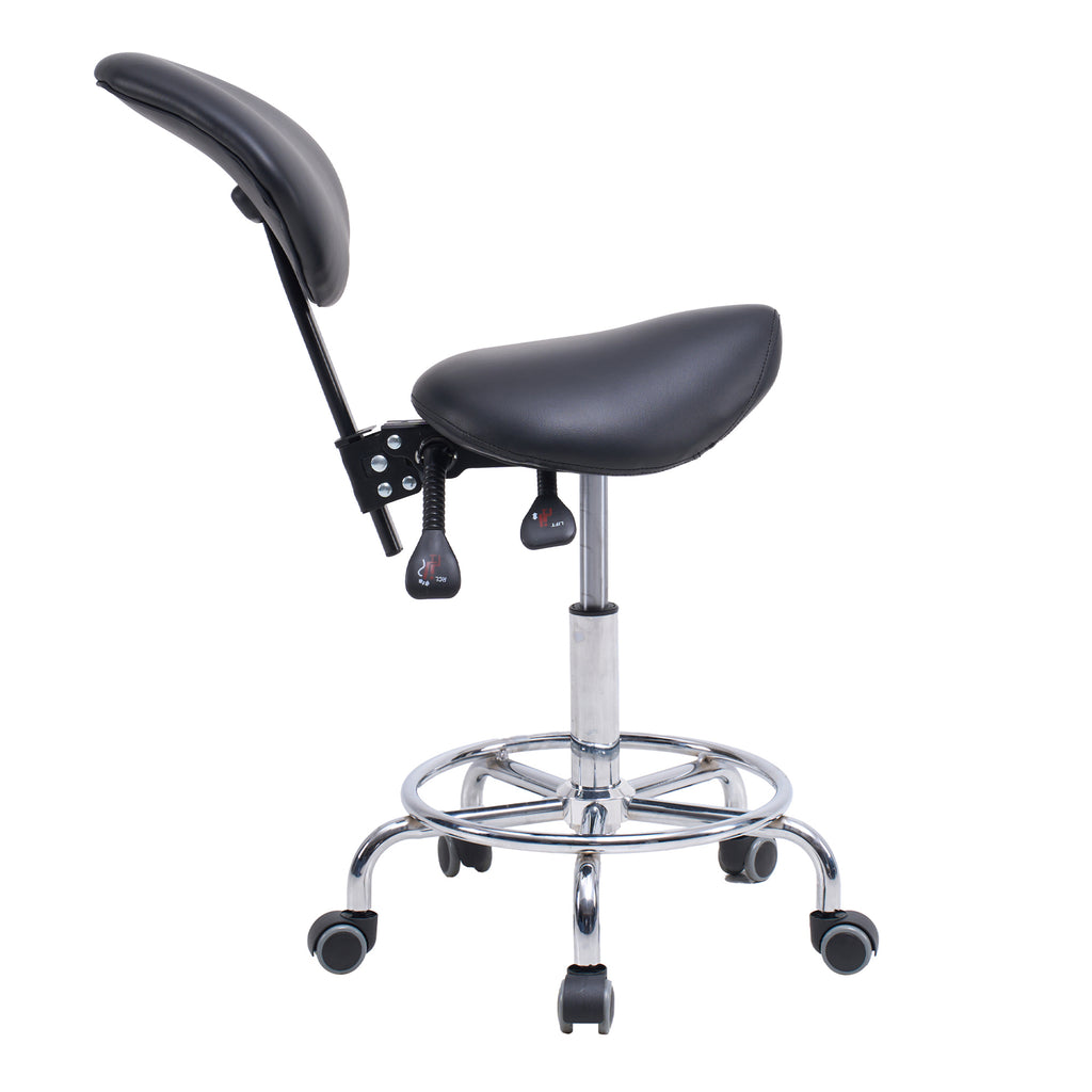 Saddle Stool Chair with Backrest Swivel Hydraulic Ergonomic Tilt Seat Chair with Wheels Footrest for Medical Hospital Clinic 