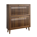 Medieval Modern Walnut Shoe Storage Cabinet With 2 Flip Drawers And Fence Design, 31.5-Inch, Particle Board + MDF - Grand Goldman Shop