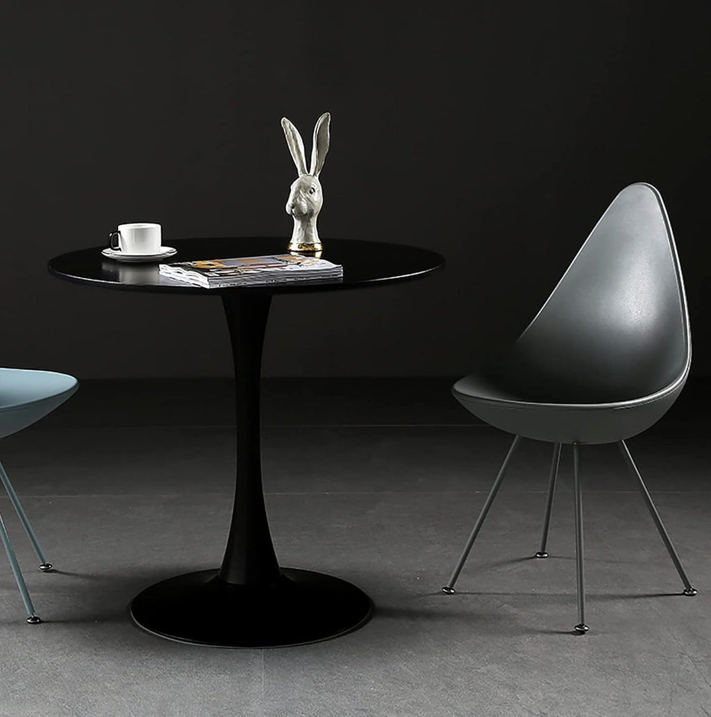Black Round Table, Modern Dining Table, MDF Top and Steel Base Tulip Round Kitchen Table, Mid Century Coffee Table for Living Room 24 Inch, Kitchen Table, Oval Dining Table - Grand Goldman Shop