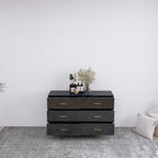 High Glossy Surface 6 Drawers Chest of Drawer with Golden Handle and Golden Steel Legs Black Color Vanity - Grand Goldman Shop