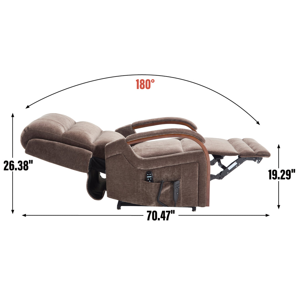 Power Brown Chenille Lift Recliner Chair Dual Motor Infinite Position Up to 350 LBS with Solid Wood Armrests, Heat Massage and Heavy Duty Motion Mechanism - Grand Goldman Shop