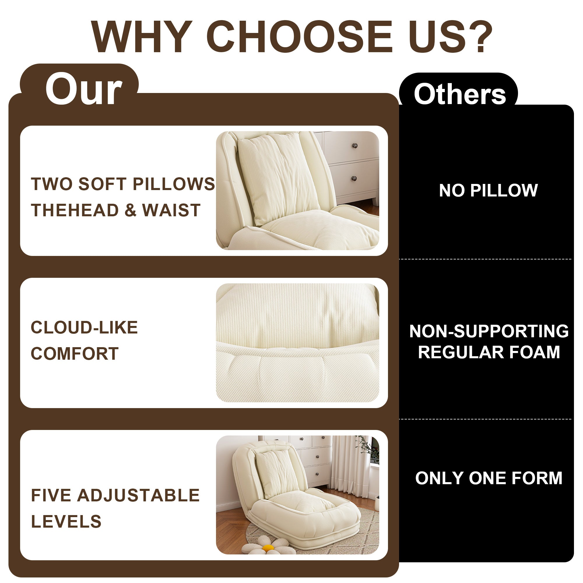 Upholstered Foldable Lazy Sofa Bed for Adults and Pets, Adjustable Recliner with 5 Positions, Off White Corduroy, 70.87 x 37.40 x 11.02 inches - Grand Goldman Shop