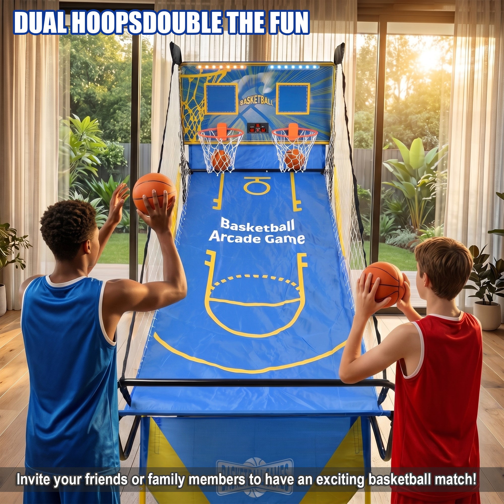 Dual Shot Foldable Basketball Arcade Game, LED Digital Scoreboard, 4 Balls & Pump, Indoor Family Entertainment Game | Premium