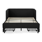 Black Velvet Upholstered Platform Bed Frame with 2 Storage Drawers and Adjustable Sofa Bed, Full Size - Grand Goldman Shop