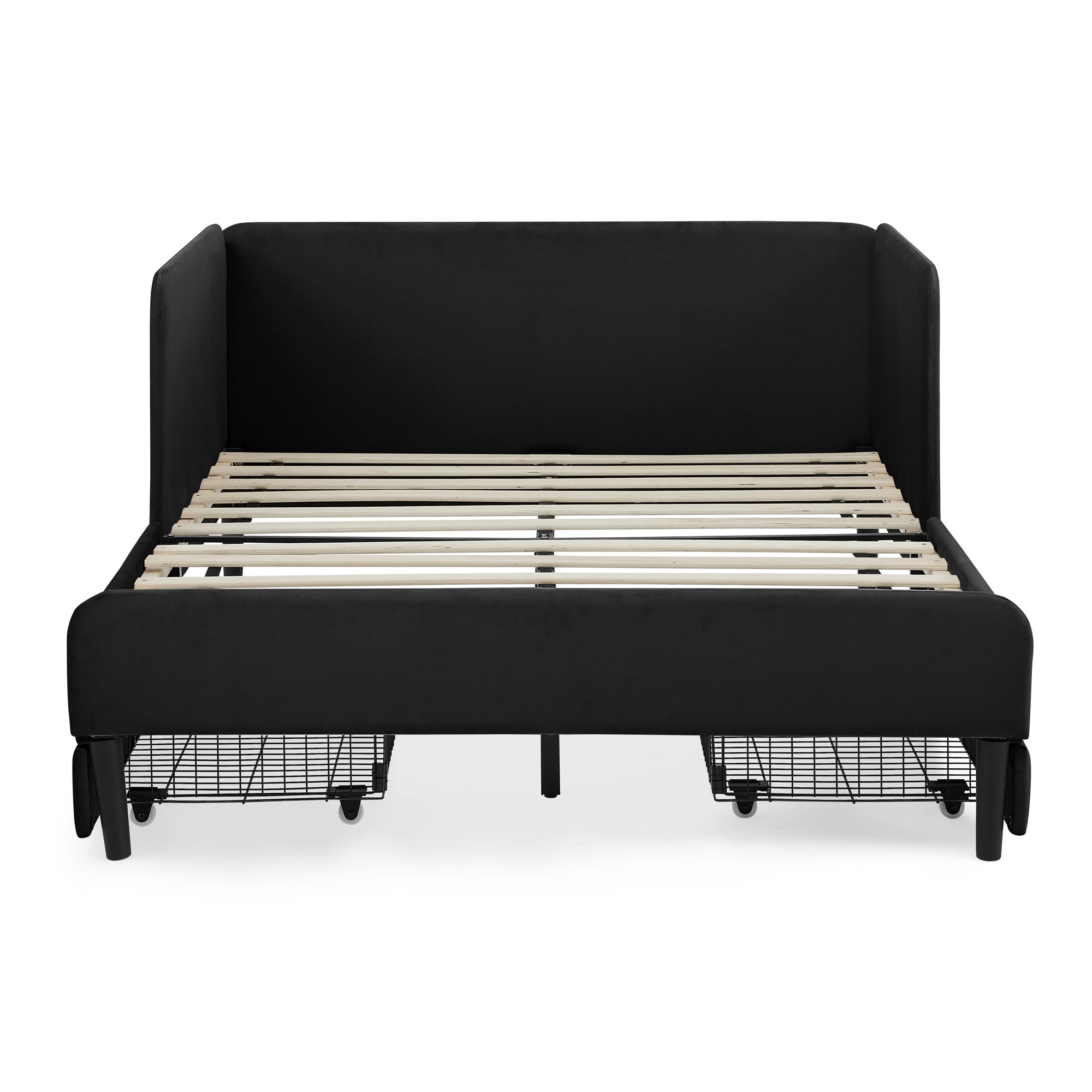 Black Velvet Upholstered Platform Bed Frame with 2 Storage Drawers and Adjustable Sofa Bed, Full Size - Grand Goldman Shop