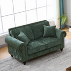 Modern 2-Seater Sofa with Rolled Arms, Tufted Upholstery, Wood Legs, Nailhead Trim, Beige Fabric, 63' - Grand Goldman Shop