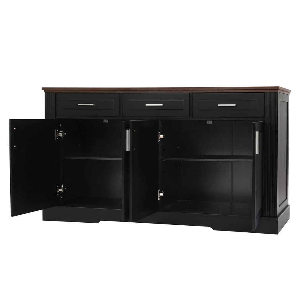 Black Fluted Sideboard Buffet Cabinet with 4 Doors and 3 Drawers, Modern Wood Kitchen Storage Console Table for Living Room Dining Room Entryway, 63' - Grand Goldman Shop