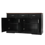 Black Fluted Sideboard Buffet Cabinet with 4 Doors and 3 Drawers, Modern Wood Kitchen Storage Console Table for Living Room Dining Room Entryway, 63' - Grand Goldman Shop