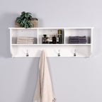 White Entryway Wall Mounted Coat Rack with 4 Dual Hooks Living Room Wooden Storage Shelf - Grand Goldman Shop