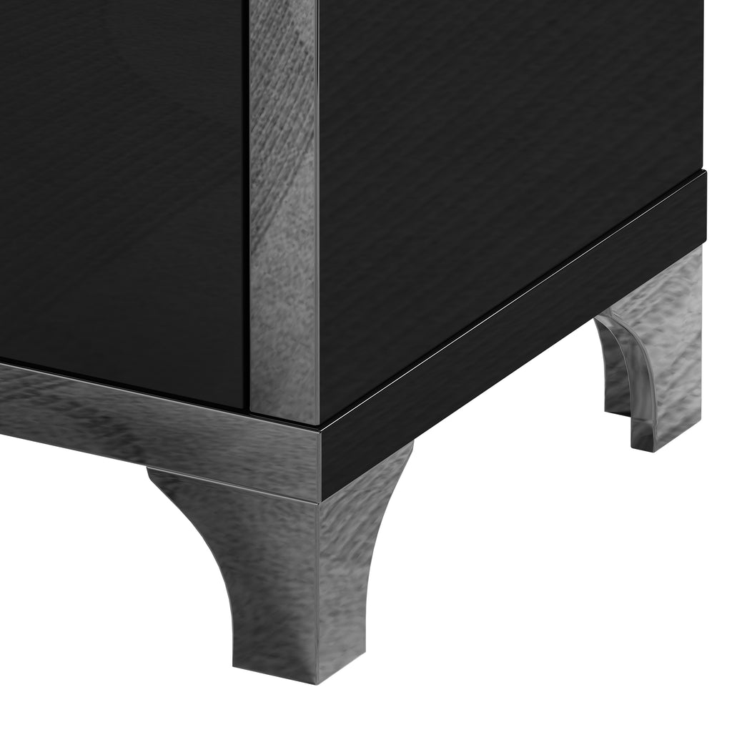 High Gloss Mirrored Nightstand with 2 Drawers,Modern End Table with Drawers,Mirrored High Gloss Wood Nightstand Metal Handle Bedside End Table for Bedroom, Dorm,Living Room,Black - Grand Goldman Shop