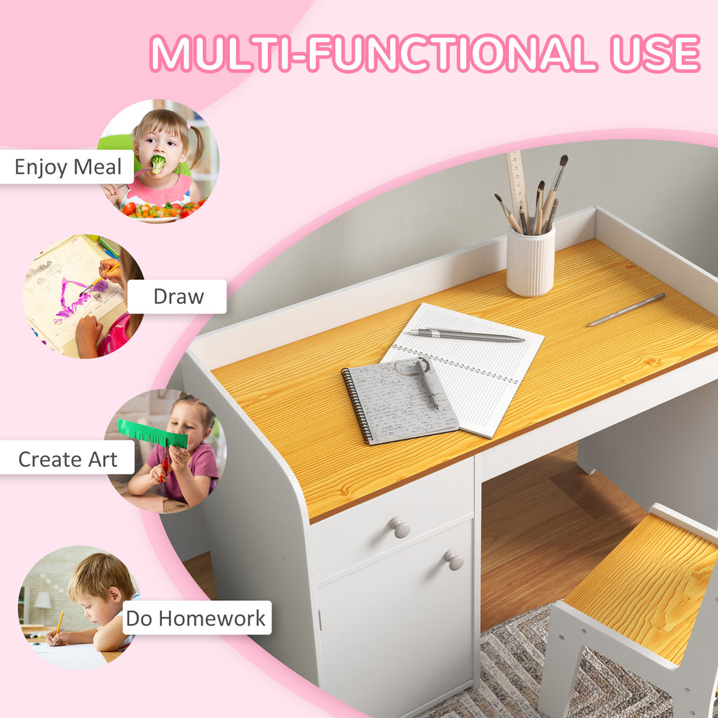 Qaba Kids Desk and Chair Set with Storage Drawer, Study Desk with Chair for Children for Arts & Crafts, Snack Time, Homeschoo