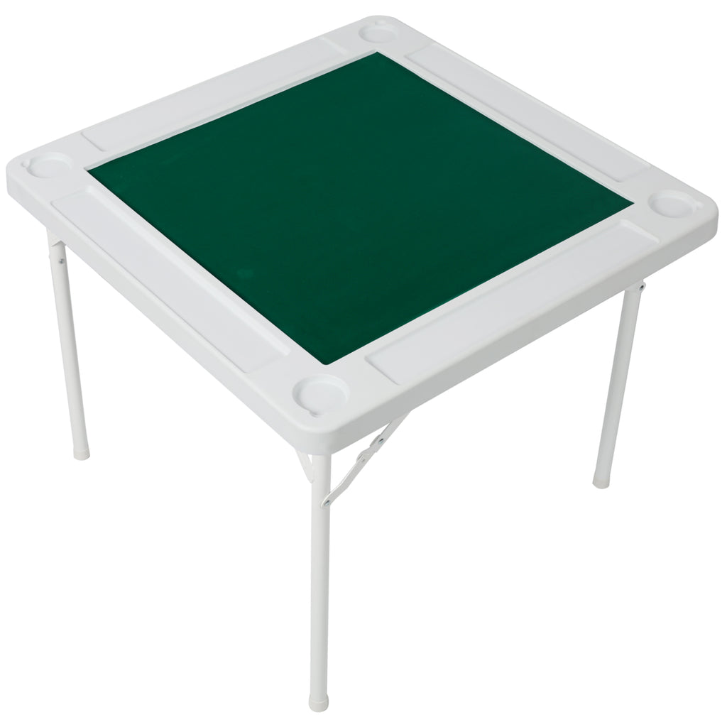Square Folding Card Table, Mahjong Table with Green Felt,Chip Trays and Cup Holders, Portable Domino Tables for 4 Players, Ca