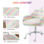 HOMCOM Fluffy Unicorn Office Chair with Mid-Back and Armrest Support, 5 Star Swivel Wheel White Base, Rainbow | Premium Home 