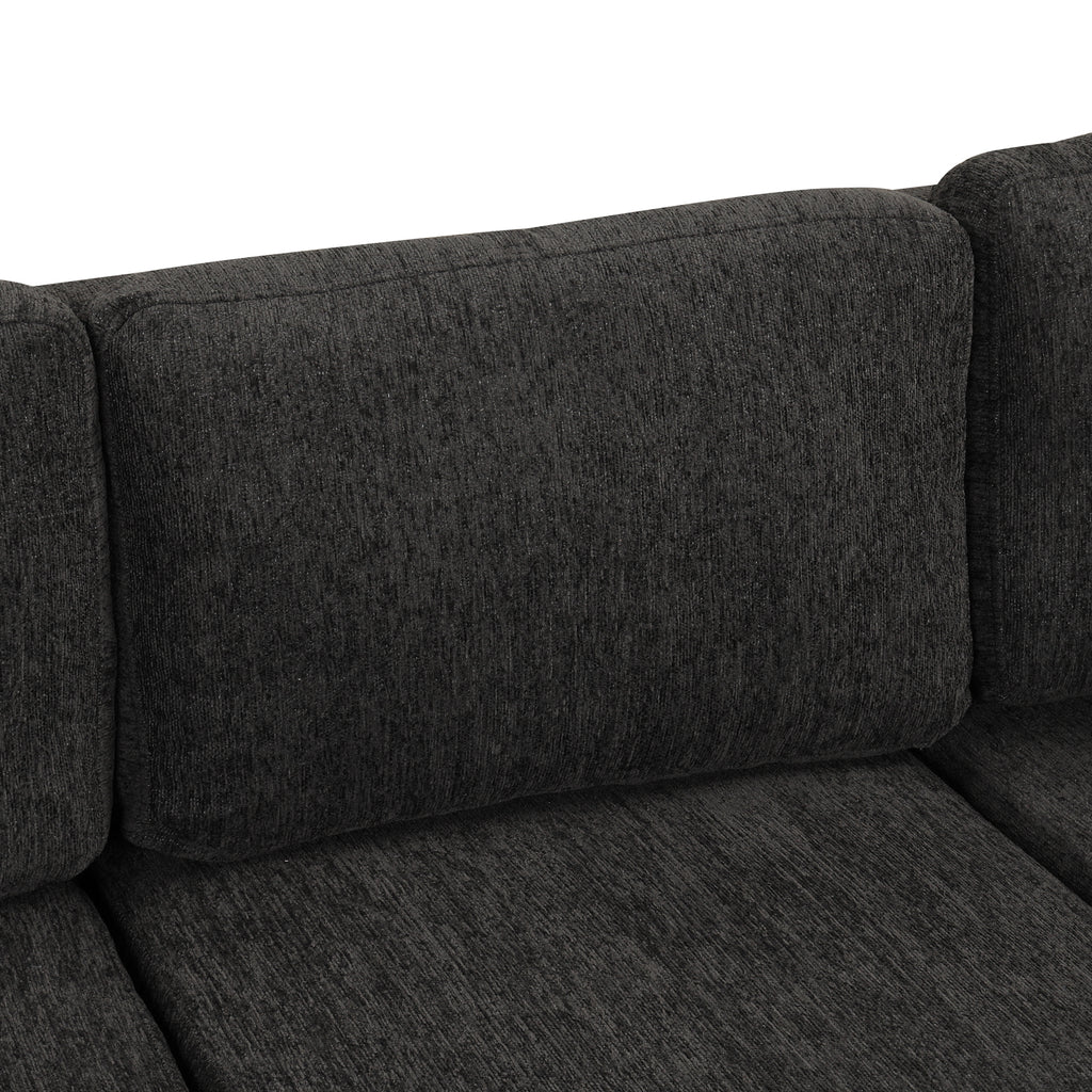 U-shaped Sectional Sofa Pull Out Bed with USB Ports, Power Sockets, Back Pillows & Storage Chaise, Black Chenille, 108.6' - Grand Goldman Shop
