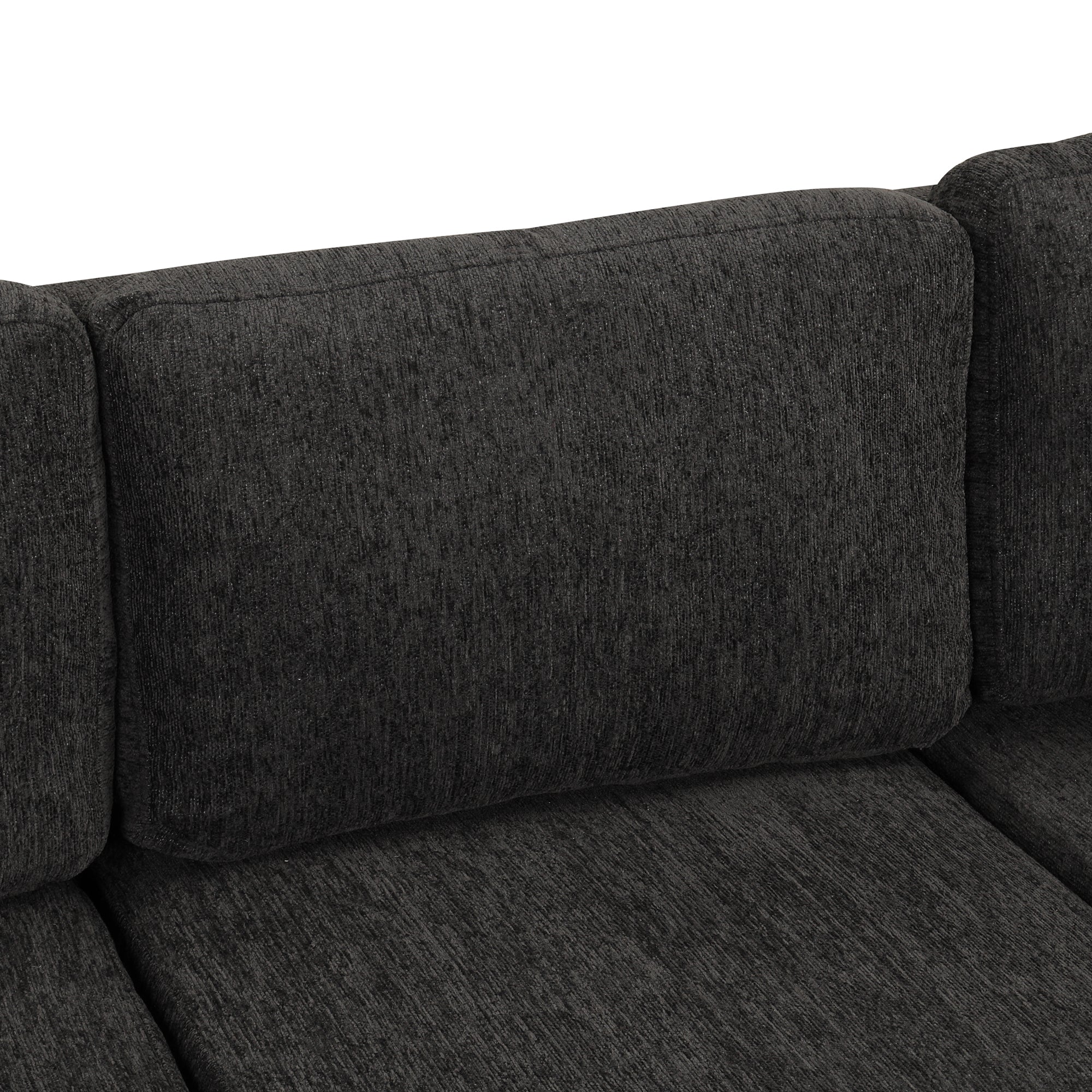 U-shaped Sectional Sofa Pull Out Bed with USB Ports, Power Sockets, Back Pillows & Storage Chaise, Black Chenille, 108.6' - Grand Goldman Shop