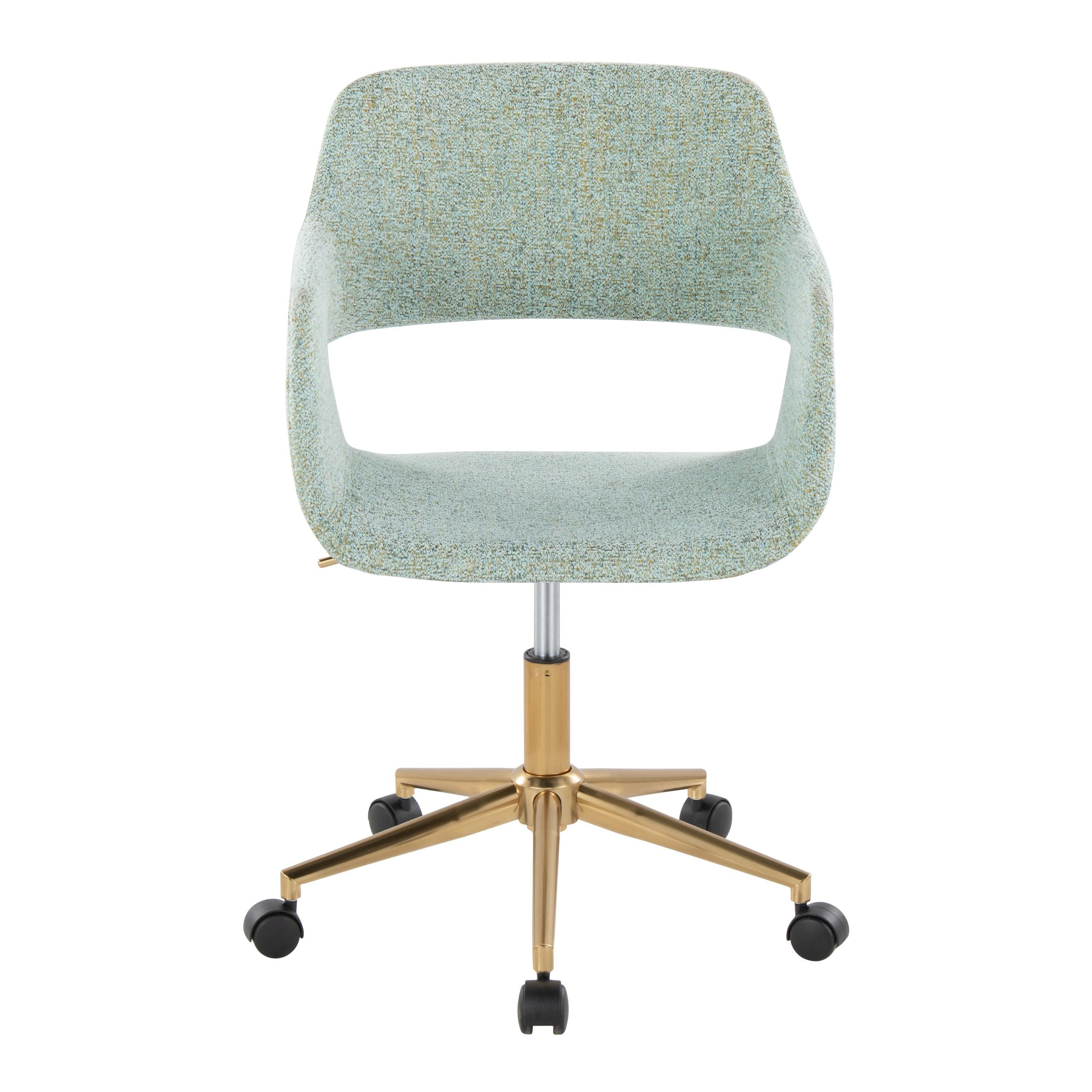 Contemporary Task Chair in Gold Metal and Light Green Fabric - Grand Goldman