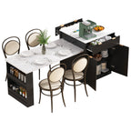 K&K 82.6' Fluted Kitchen Island with Extendable Dining Table for 4-6, Island Table for Kitchen with Power Outlet, Kitchen Table with Double-Side Storage, 2 Drawers 2 Side Open Shelves, Black - Grand Goldman Shop