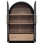 K&K 71' Tall Arched Kitchen Pantry Cabinet with Door Shelves, Farmhouse Kitchen Storage Cabinet with Open & Adjustable Shelves, Hidden Drawer & Glass Door, Cupboard for Kitchen, Dining Room, Black - Grand Goldman Shop