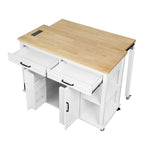 K&K 47 inch Kitchen Island with Extendable Dining Table, Rubber Wood Veneer Kitchen Table with Internal Storage Rack, Power Outlet, Kitchen island with Storage 2 Drawers 2 Cabinet,White - Grand Goldman Shop
