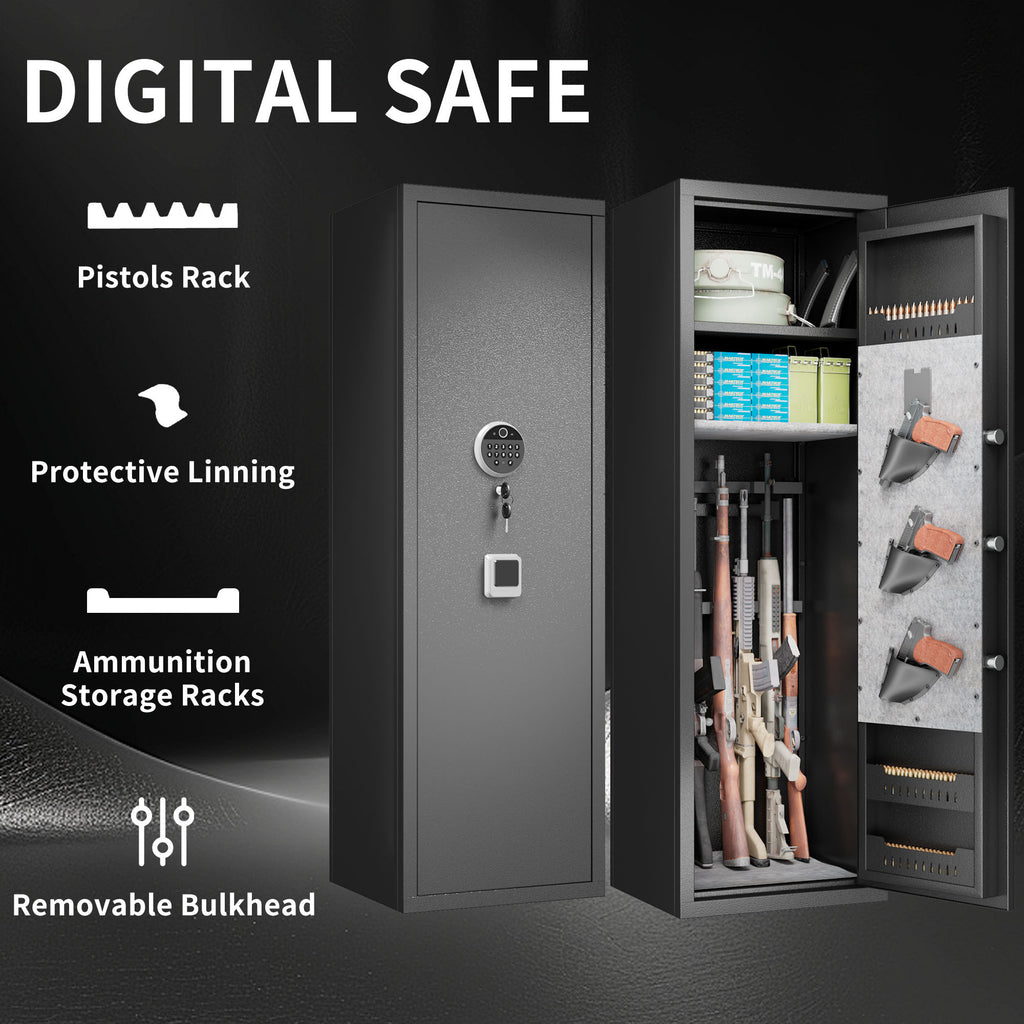 Gun Safes For Home Rifle And Pistols, Fingerprint Electronic Safe With Quick Access, Detachable Partition, No Assembly Requir