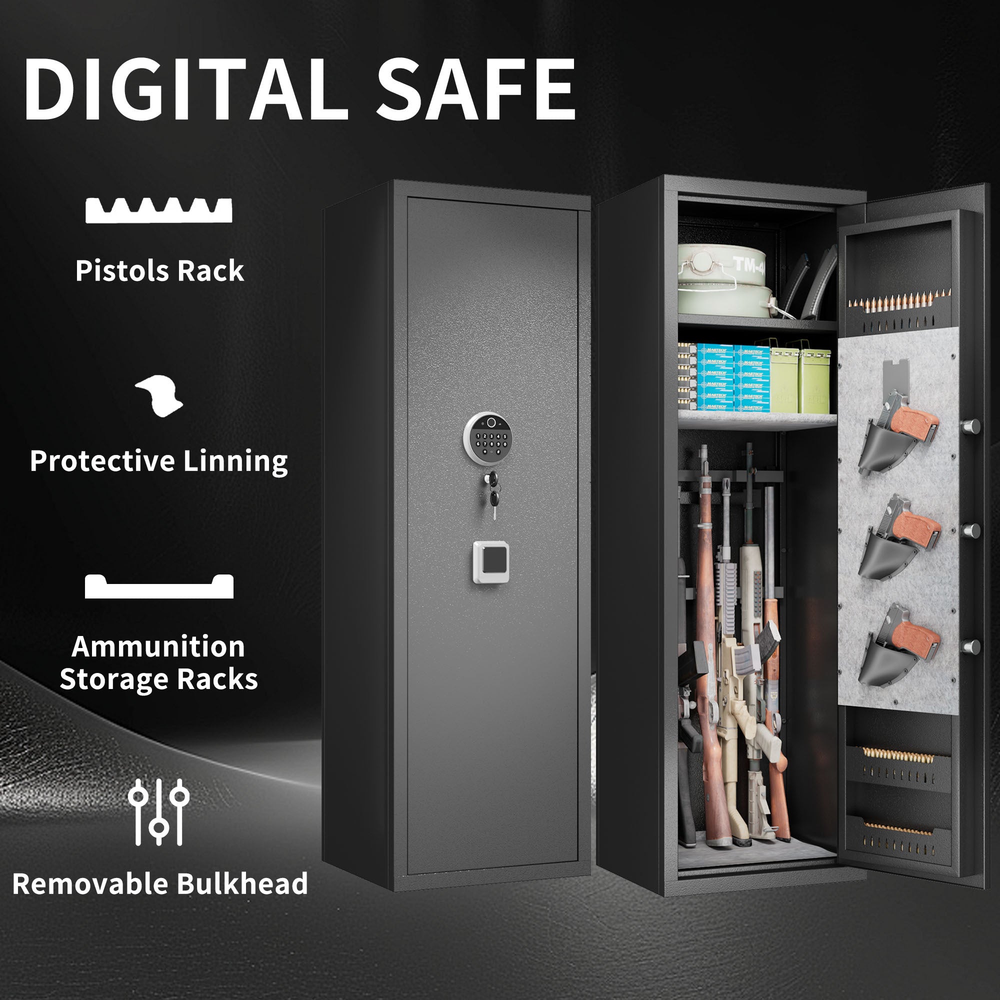 Gun Safes For Home Rifle And Pistols, Fingerprint Electronic Safe With Quick Access, Detachable Partition, No Assembly Requir