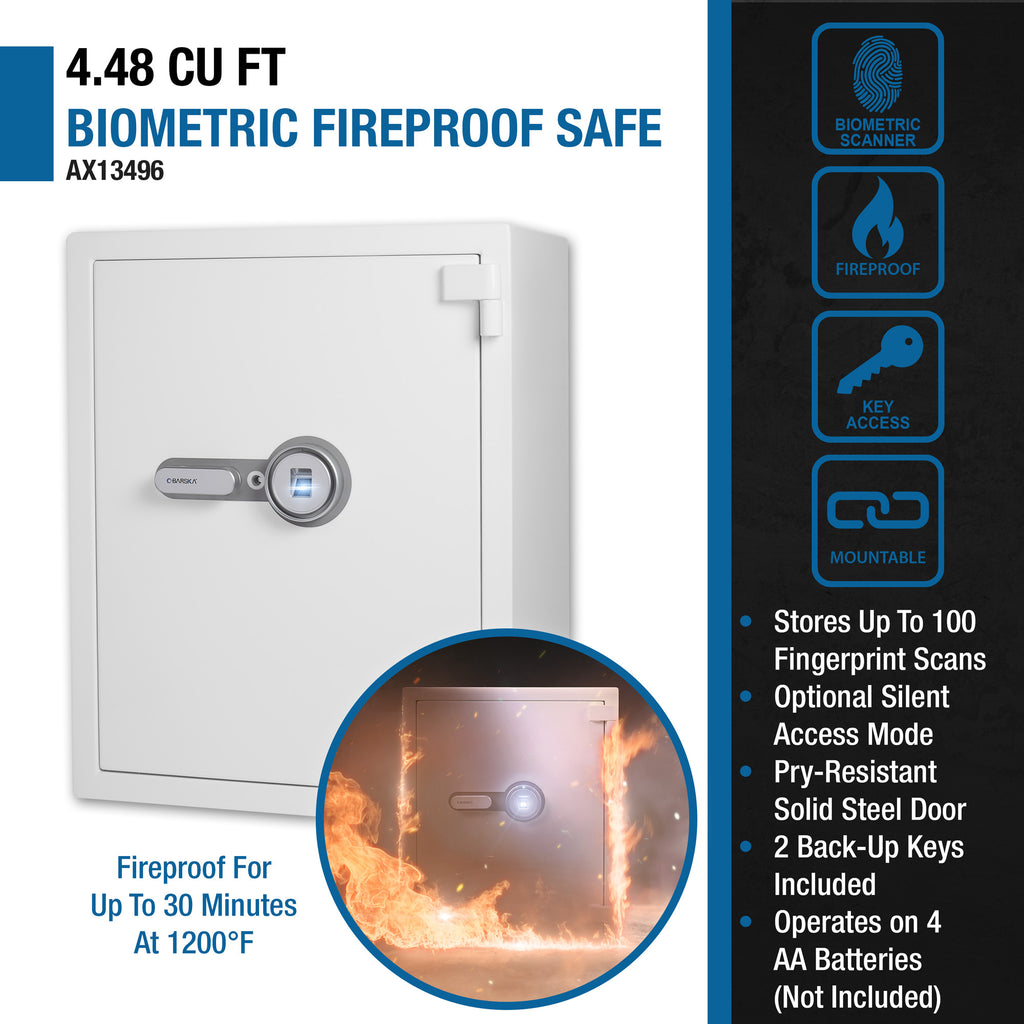 Biometric Fireproof Safe 4.48 Cubic Ft White Steel Secure Storage | Premium Home Decor - Grand Goldman