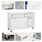HOMCOM Printer Stand Home Office Mobile Cabinet Organizer Desktop with Caster Wheels, 2 Locking Breaks and Drawer, White | Pr