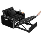 Convertible Sleeper Chair Sofa Bed with Multi-Pockets, Adjustable Pull Out Sofa for Small Spaces, Black Velvet - Grand Goldman Shop