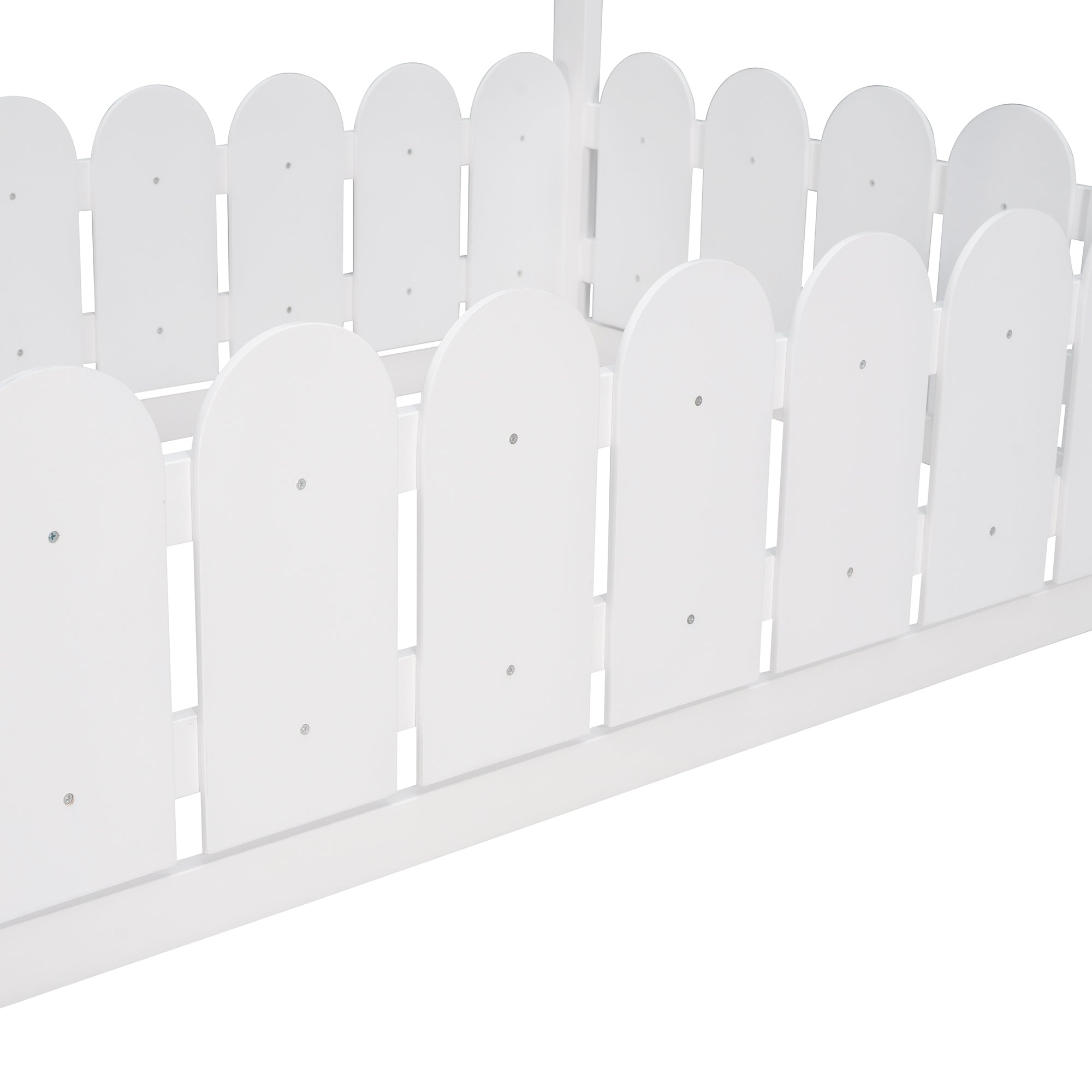{Slats are not included}Twin Size Wood Bed House Bed Frame with Fence,for Kids,Teens, Girls,Boys {White}{OLD SKU:WF194274AAK} - Grand Goldman Shop