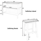 TOPMAX Rustic 3-piece Stationary Kitchen Island Set with Butcher Block and Seating, Walnut and Cream White - Grand Goldman Shop