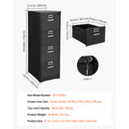 Stylish 4 Drawer File Cabinet with Lock, Metal Vertical Filing Storage Cabinets for Home Office, Heavy-Duty Cabinet with Deta