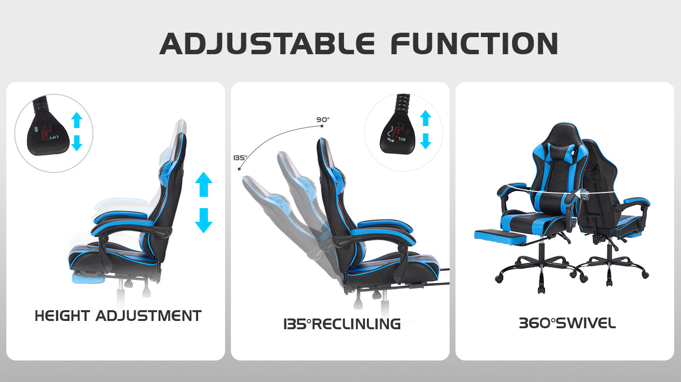 Gaming Chair with Footrest, Ergonomic Computer Chair with Headrest and Lumbar Support, Breathable Material Height Adjustable 