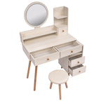 CRAZY ELF Stylish Vanity Table + Cushioned Stool, Touch Control LED Mirror, Large Capacity Storage Cabinet, 5 Drawers, Fashionable Makeup Furniture, Length Adjustable(L31.5'-43.2'x W15.8' x H48.1') - Grand Goldman Shop