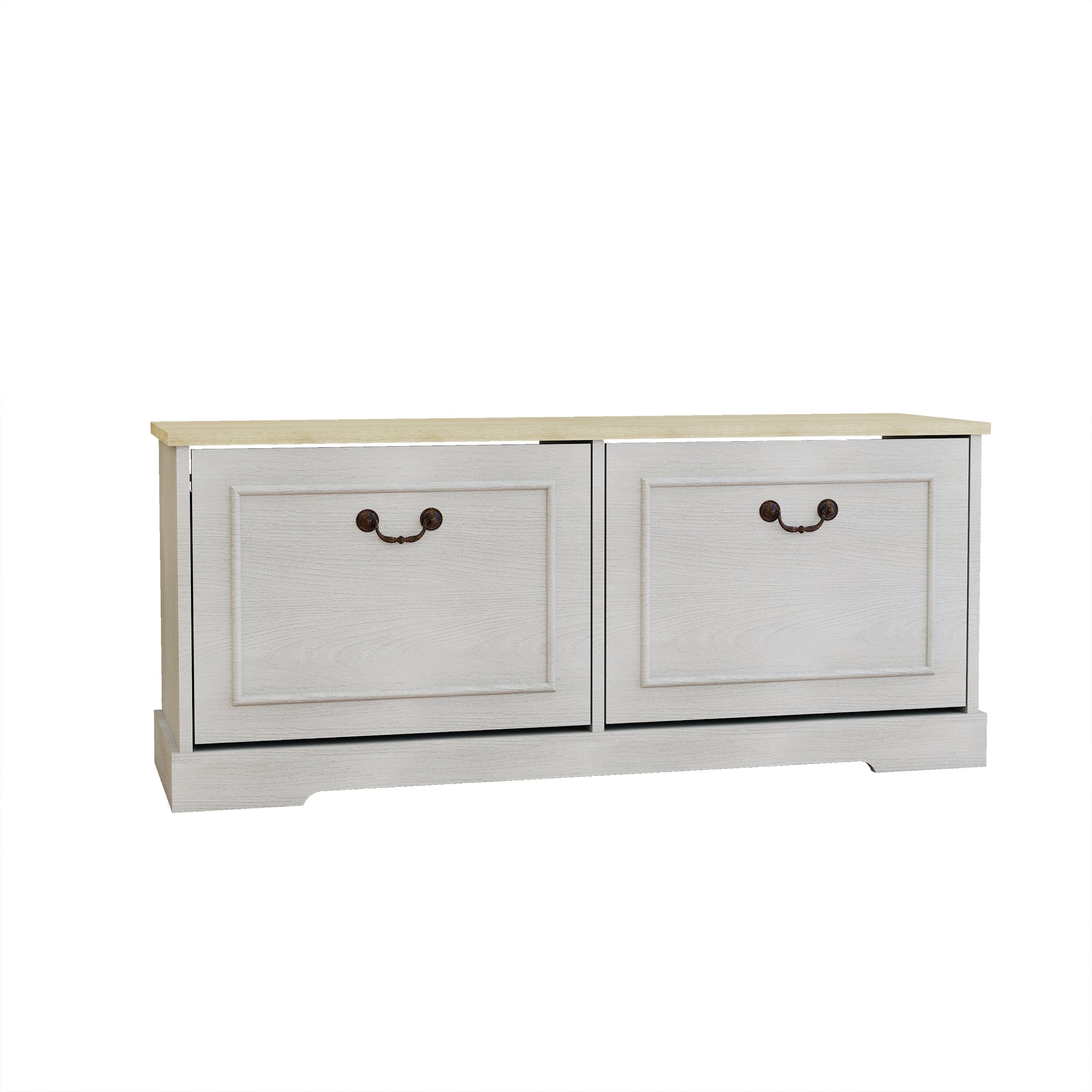 Shoe Storage Bench with 2 Flip Drawers and Adjustable Shelf for Entryway, Hallway, Bedroom-Antique White - Grand Goldman Shop