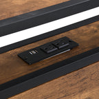 Modern Metal Platform Bed Frame with Wooden Headboard and Footboard, USB Liner, Queen Size, Black and Brown - Grand Goldman Shop