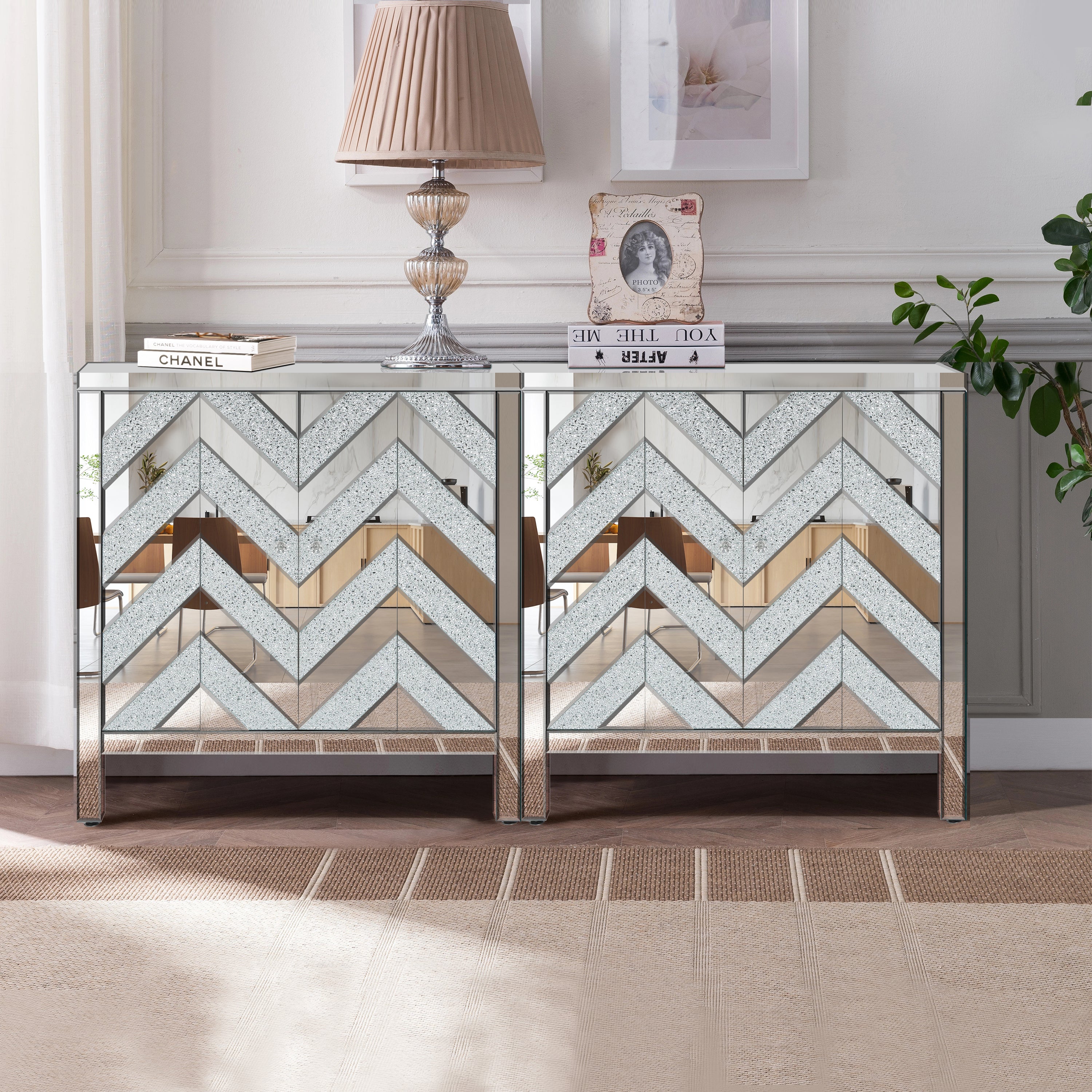 Storage Cabinet with Mirror Trim and M Shape Design Spliced Combination For Living Room, Dining Room, Entryway, Kitchen - Grand Goldman Shop