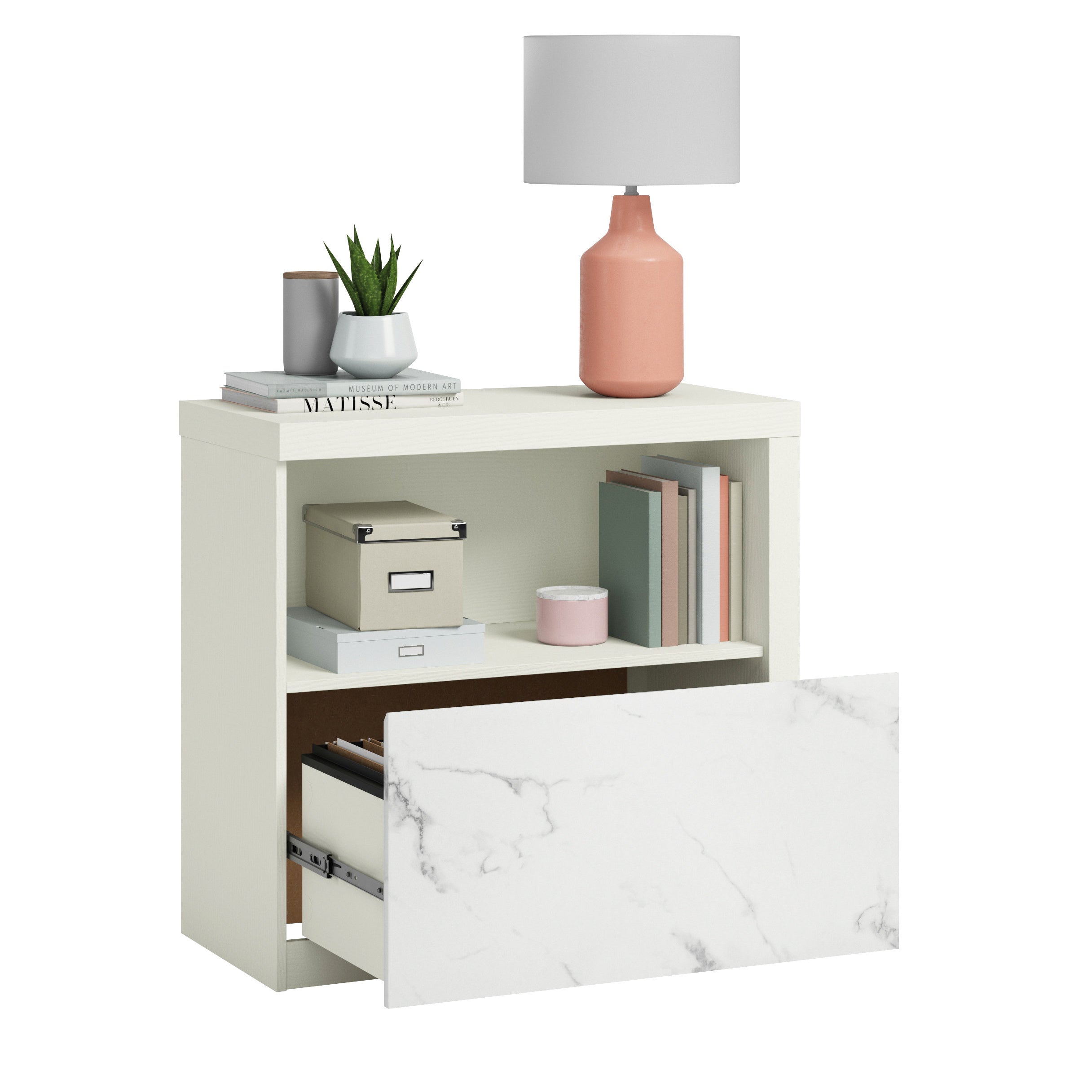 Lateral File with Cubbyhole Storage, White finish - Grand Goldman