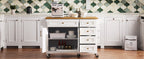 K&K 52'' Kitchen Island with Drop Leaf, Embossed Texture Kitchen Island on Wheels with Spice Rack, Towel Rack, 2 Doors and 5 Drawers, Kitchen Storage Cart with Adjustable Shelf for Kitchen, White - Grand Goldman Shop
